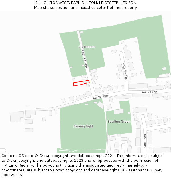 3, HIGH TOR WEST, EARL SHILTON, LEICESTER, LE9 7DN: Location map and indicative extent of plot