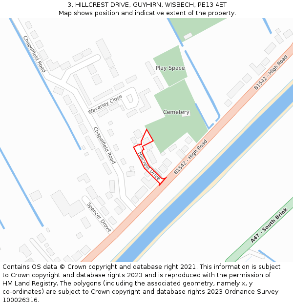 3, HILLCREST DRIVE, GUYHIRN, WISBECH, PE13 4ET: Location map and indicative extent of plot