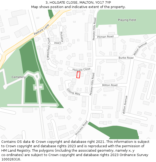3, HOLGATE CLOSE, MALTON, YO17 7YP: Location map and indicative extent of plot