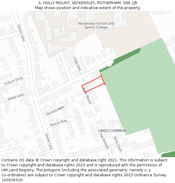 3, HOLLY MOUNT, WICKERSLEY, ROTHERHAM, S66 1JR: Location map and indicative extent of plot