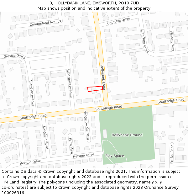 3, HOLLYBANK LANE, EMSWORTH, PO10 7UD: Location map and indicative extent of plot