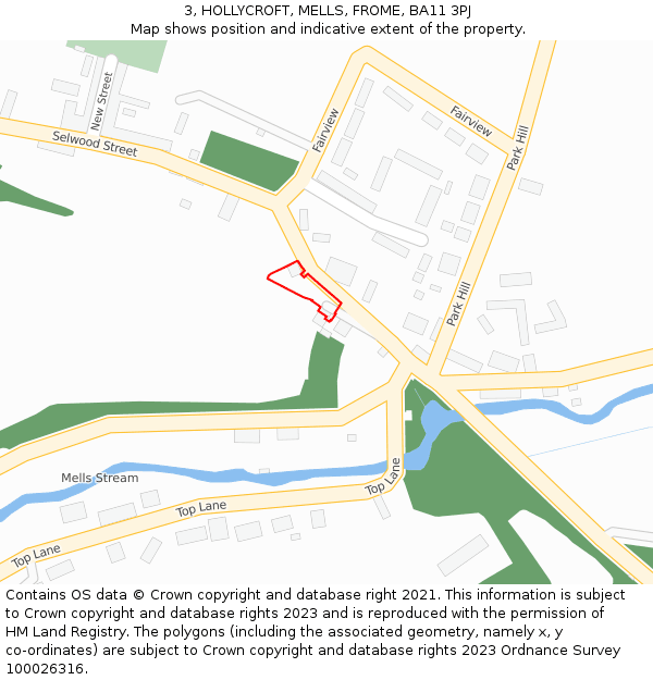 3, HOLLYCROFT, MELLS, FROME, BA11 3PJ: Location map and indicative extent of plot