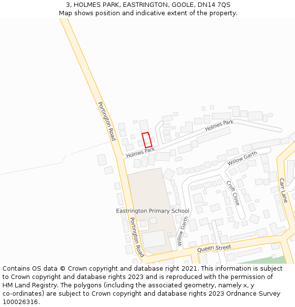 3, HOLMES PARK, EASTRINGTON, GOOLE, DN14 7QS: Location map and indicative extent of plot