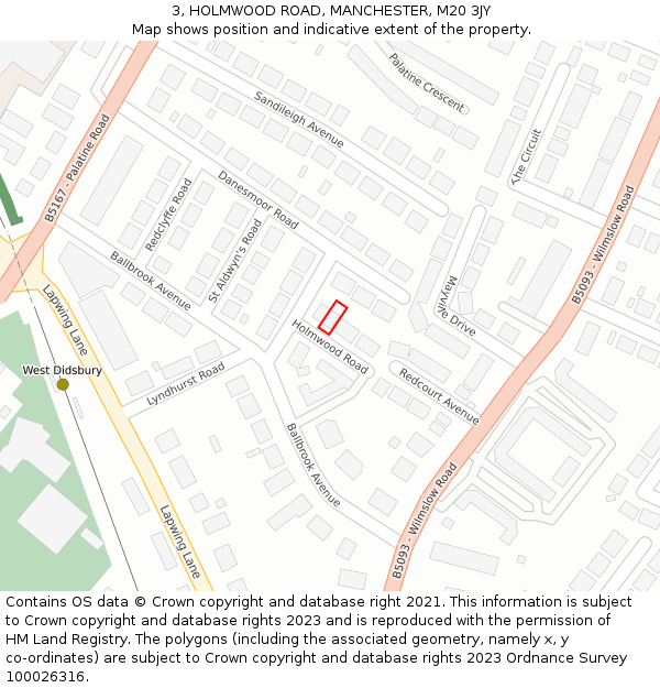 3, HOLMWOOD ROAD, MANCHESTER, M20 3JY: Location map and indicative extent of plot