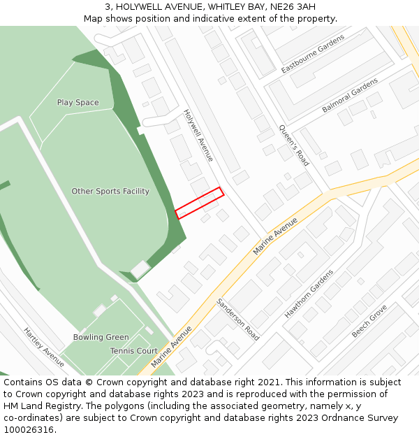 3, HOLYWELL AVENUE, WHITLEY BAY, NE26 3AH: Location map and indicative extent of plot