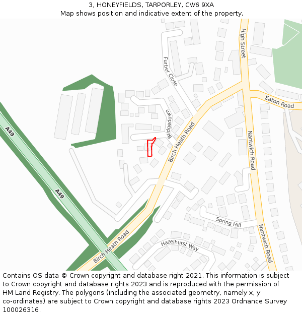 3, HONEYFIELDS, TARPORLEY, CW6 9XA: Location map and indicative extent of plot