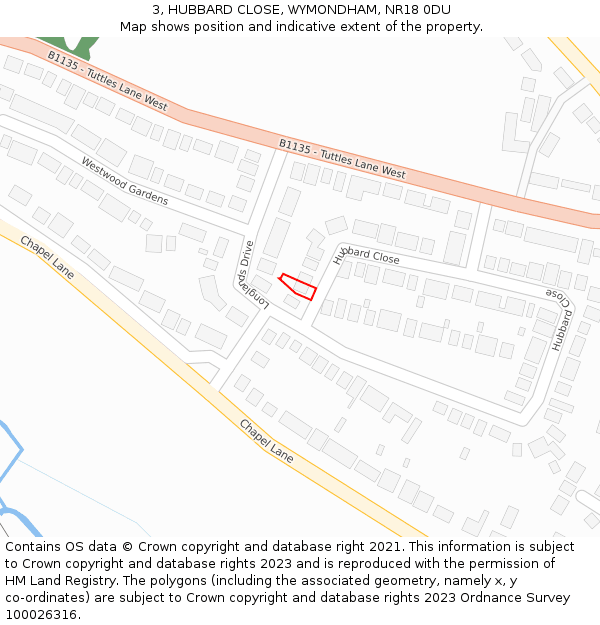 3, HUBBARD CLOSE, WYMONDHAM, NR18 0DU: Location map and indicative extent of plot