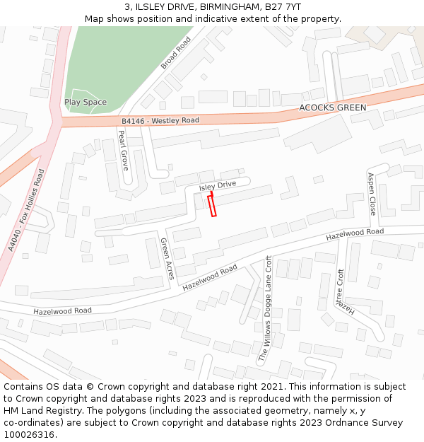 3, ILSLEY DRIVE, BIRMINGHAM, B27 7YT: Location map and indicative extent of plot