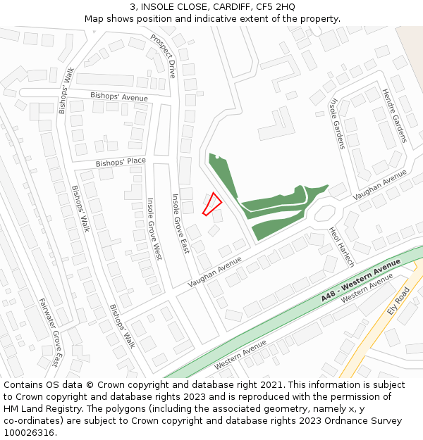 3, INSOLE CLOSE, CARDIFF, CF5 2HQ: Location map and indicative extent of plot