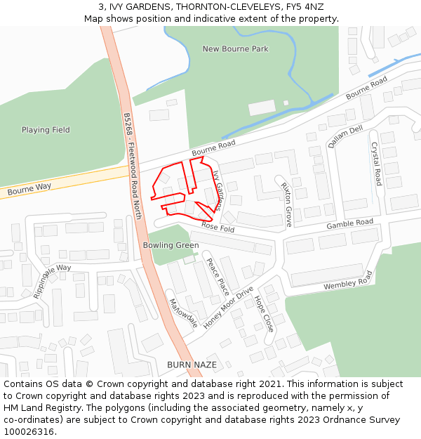 3, IVY GARDENS, THORNTON-CLEVELEYS, FY5 4NZ: Location map and indicative extent of plot