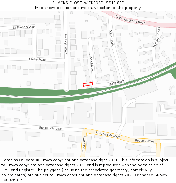 3, JACKS CLOSE, WICKFORD, SS11 8ED: Location map and indicative extent of plot