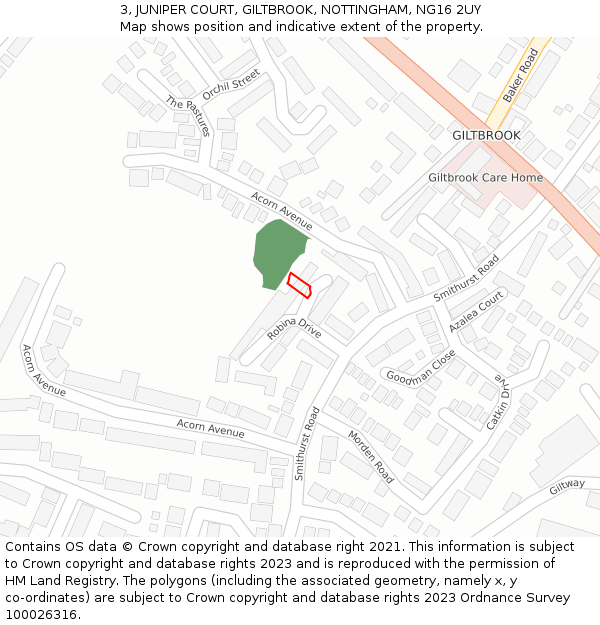 3, JUNIPER COURT, GILTBROOK, NOTTINGHAM, NG16 2UY: Location map and indicative extent of plot
