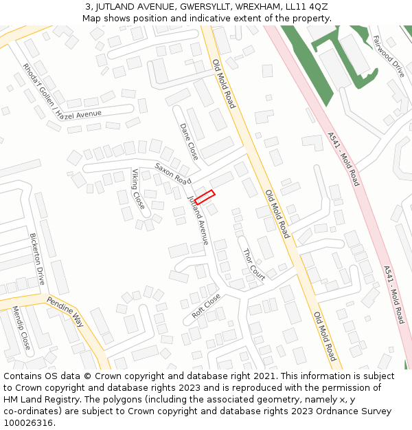 3, JUTLAND AVENUE, GWERSYLLT, WREXHAM, LL11 4QZ: Location map and indicative extent of plot