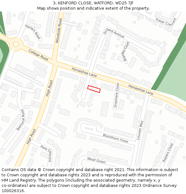 3, KENFORD CLOSE, WATFORD, WD25 7JF: Location map and indicative extent of plot