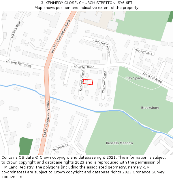 3, KENNEDY CLOSE, CHURCH STRETTON, SY6 6ET: Location map and indicative extent of plot