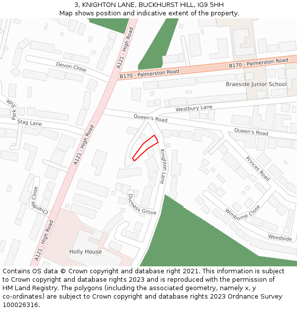 3, KNIGHTON LANE, BUCKHURST HILL, IG9 5HH: Location map and indicative extent of plot