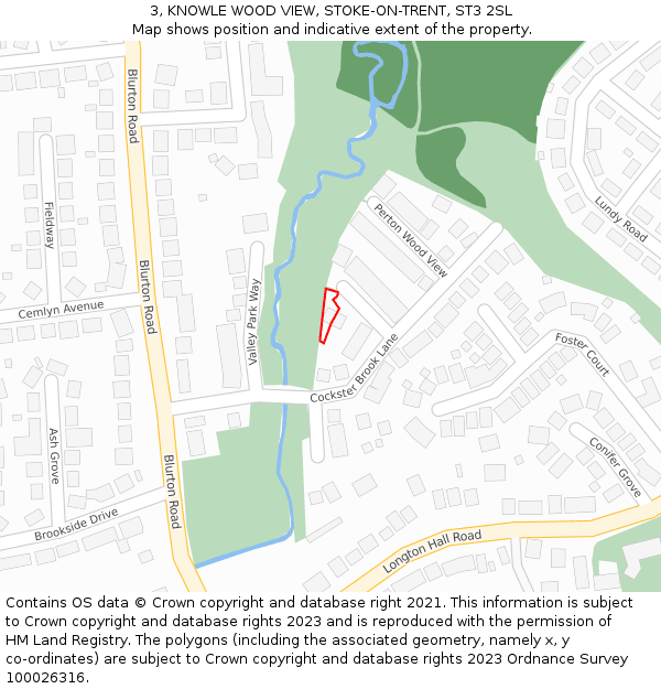 3, KNOWLE WOOD VIEW, STOKE-ON-TRENT, ST3 2SL: Location map and indicative extent of plot