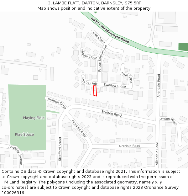 3, LAMBE FLATT, DARTON, BARNSLEY, S75 5RF: Location map and indicative extent of plot