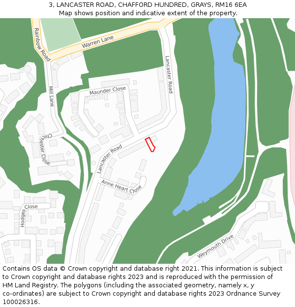 3, LANCASTER ROAD, CHAFFORD HUNDRED, GRAYS, RM16 6EA: Location map and indicative extent of plot