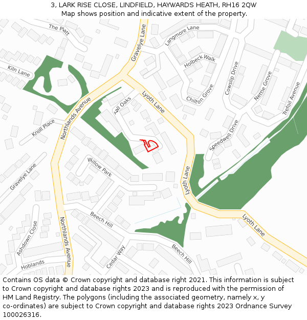 3, LARK RISE CLOSE, LINDFIELD, HAYWARDS HEATH, RH16 2QW: Location map and indicative extent of plot