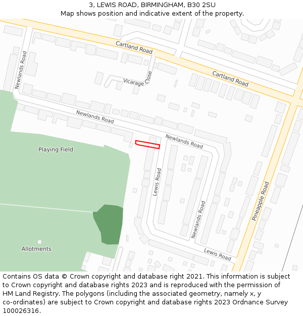 3, LEWIS ROAD, BIRMINGHAM, B30 2SU: Location map and indicative extent of plot