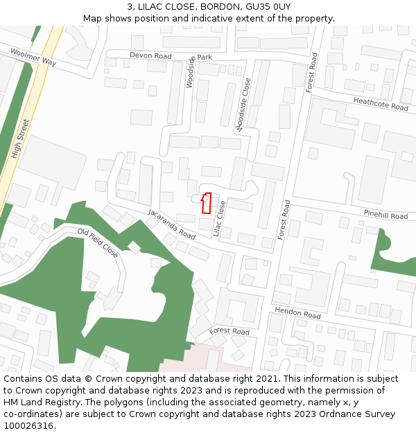 3, LILAC CLOSE, BORDON, GU35 0UY: Location map and indicative extent of plot