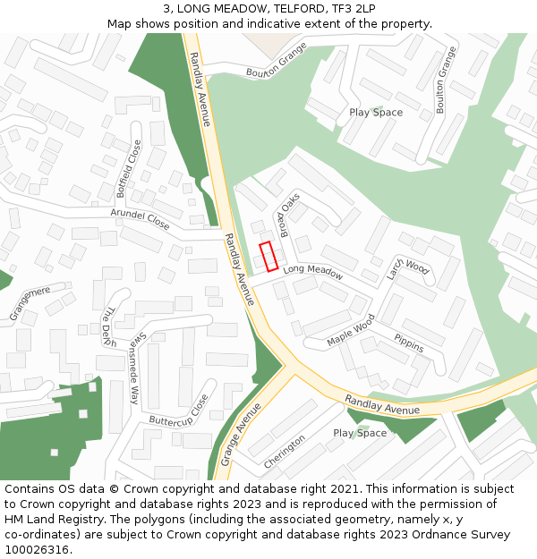 3, LONG MEADOW, TELFORD, TF3 2LP: Location map and indicative extent of plot