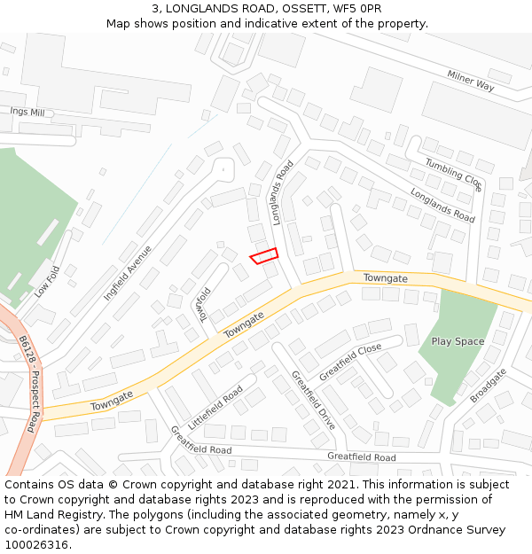 3, LONGLANDS ROAD, OSSETT, WF5 0PR: Location map and indicative extent of plot