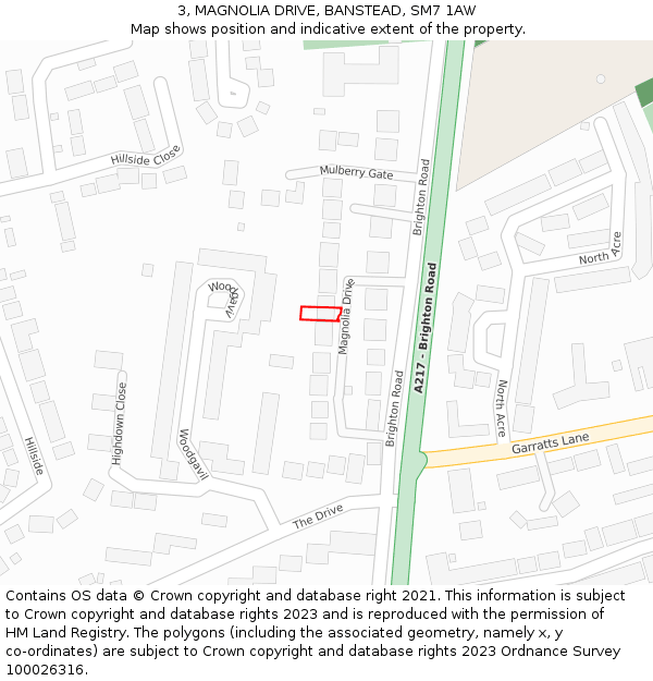 3, MAGNOLIA DRIVE, BANSTEAD, SM7 1AW: Location map and indicative extent of plot