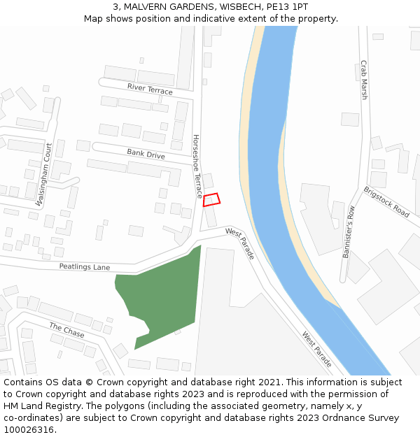 3, MALVERN GARDENS, WISBECH, PE13 1PT: Location map and indicative extent of plot