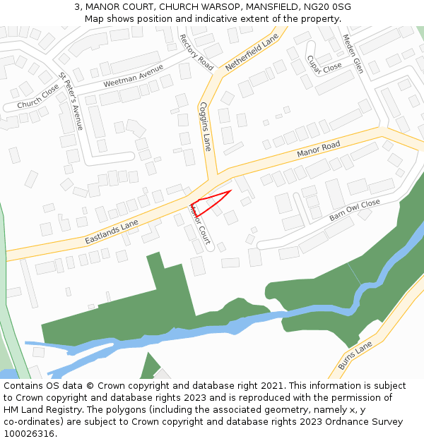 3, MANOR COURT, CHURCH WARSOP, MANSFIELD, NG20 0SG: Location map and indicative extent of plot