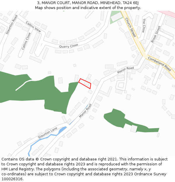 3, MANOR COURT, MANOR ROAD, MINEHEAD, TA24 6EJ: Location map and indicative extent of plot