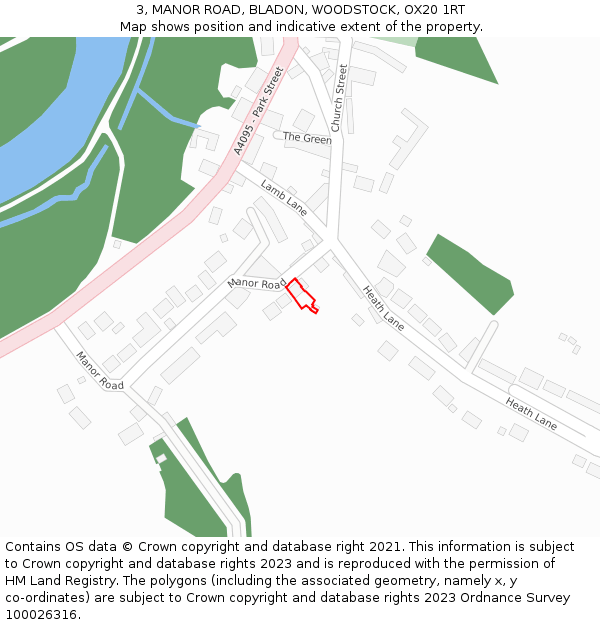 3, MANOR ROAD, BLADON, WOODSTOCK, OX20 1RT: Location map and indicative extent of plot