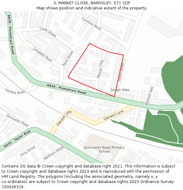3, MARKET CLOSE, BARNSLEY, S71 1DP: Location map and indicative extent of plot