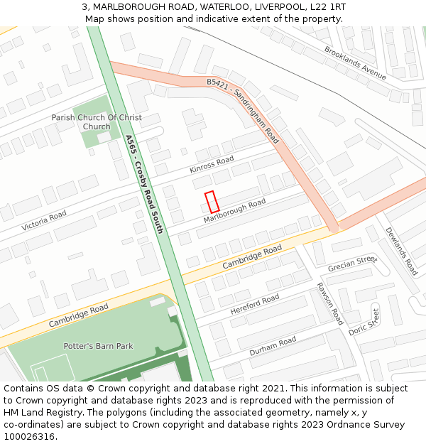 3, MARLBOROUGH ROAD, WATERLOO, LIVERPOOL, L22 1RT: Location map and indicative extent of plot