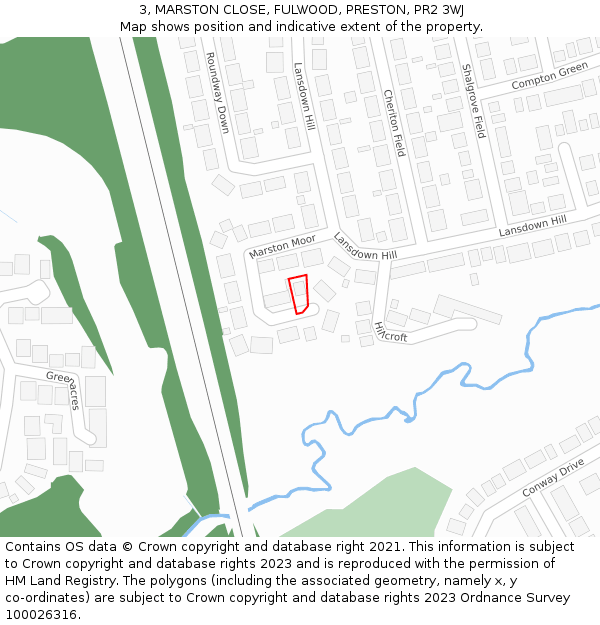 3, MARSTON CLOSE, FULWOOD, PRESTON, PR2 3WJ: Location map and indicative extent of plot