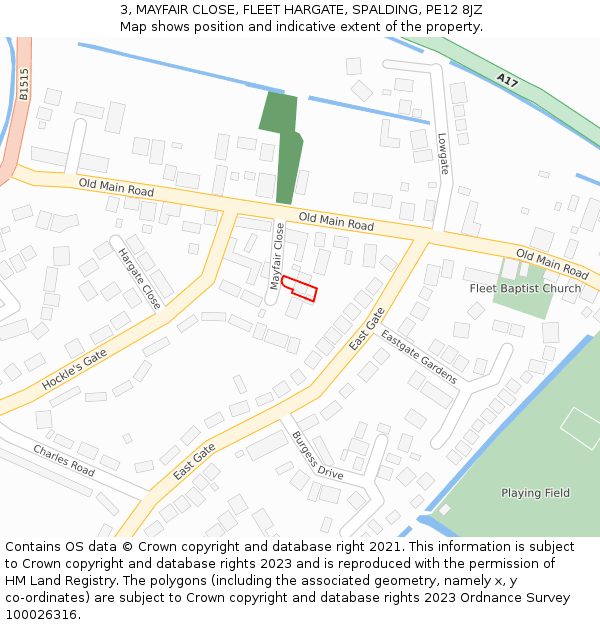 3, MAYFAIR CLOSE, FLEET HARGATE, SPALDING, PE12 8JZ: Location map and indicative extent of plot