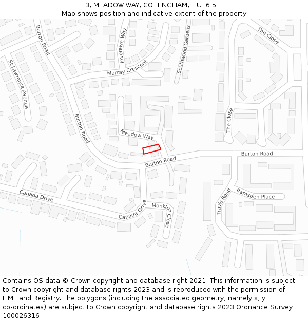 3, MEADOW WAY, COTTINGHAM, HU16 5EF: Location map and indicative extent of plot