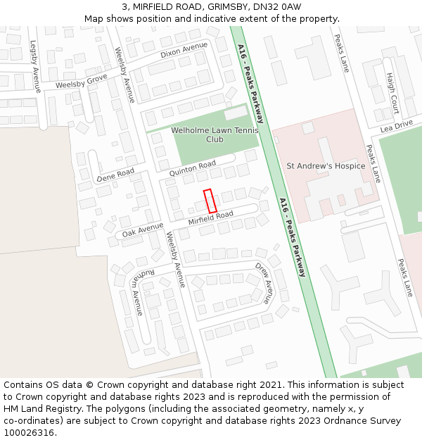 3, MIRFIELD ROAD, GRIMSBY, DN32 0AW: Location map and indicative extent of plot