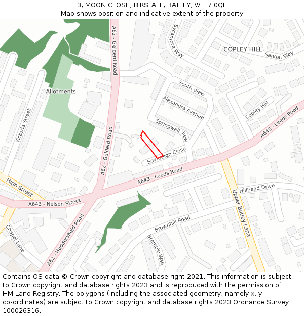 3, MOON CLOSE, BIRSTALL, BATLEY, WF17 0QH: Location map and indicative extent of plot