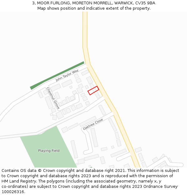 3, MOOR FURLONG, MORETON MORRELL, WARWICK, CV35 9BA: Location map and indicative extent of plot