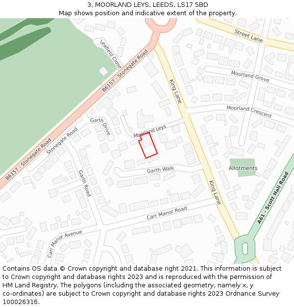 3, MOORLAND LEYS, LEEDS, LS17 5BD: Location map and indicative extent of plot