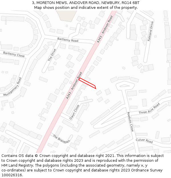 3, MORETON MEWS, ANDOVER ROAD, NEWBURY, RG14 6BT: Location map and indicative extent of plot