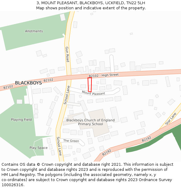 3, MOUNT PLEASANT, BLACKBOYS, UCKFIELD, TN22 5LH: Location map and indicative extent of plot