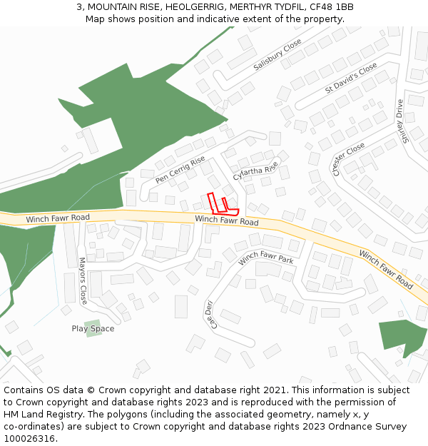 3, MOUNTAIN RISE, HEOLGERRIG, MERTHYR TYDFIL, CF48 1BB: Location map and indicative extent of plot