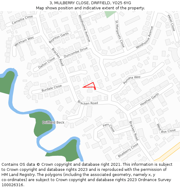 3, MULBERRY CLOSE, DRIFFIELD, YO25 6YG: Location map and indicative extent of plot