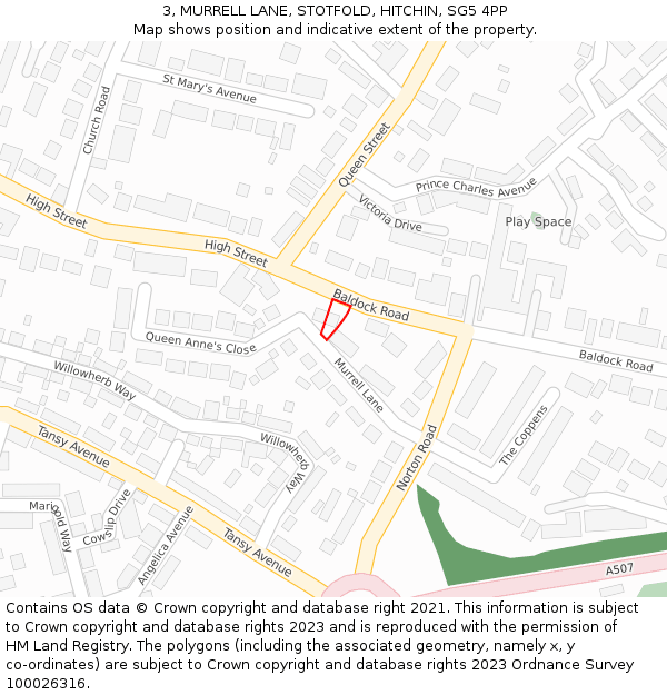 3, MURRELL LANE, STOTFOLD, HITCHIN, SG5 4PP: Location map and indicative extent of plot