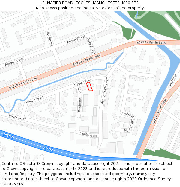 3, NAPIER ROAD, ECCLES, MANCHESTER, M30 8BF: Location map and indicative extent of plot