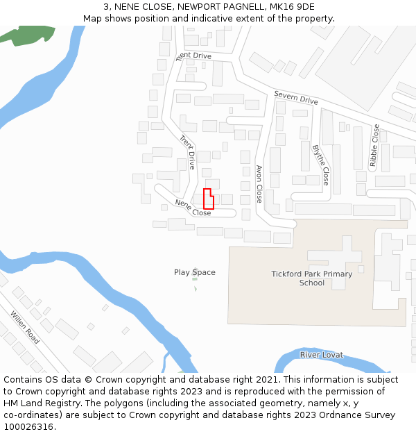 3, NENE CLOSE, NEWPORT PAGNELL, MK16 9DE: Location map and indicative extent of plot