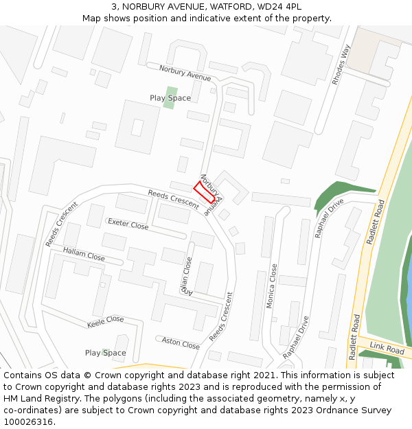 3, NORBURY AVENUE, WATFORD, WD24 4PL: Location map and indicative extent of plot